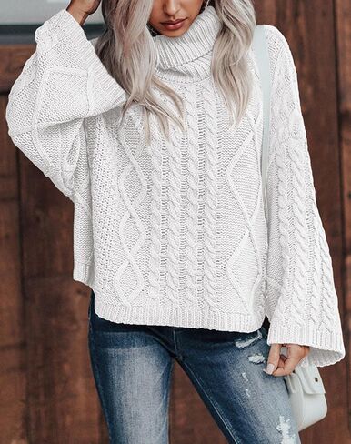 PRETTYGARDEN Fall Sweaters for Women 2025 Oversized Chunky Cable Knit Turtleneck Long Sleeve Winter Pullover Sweater Tops in Saudi Arabia
