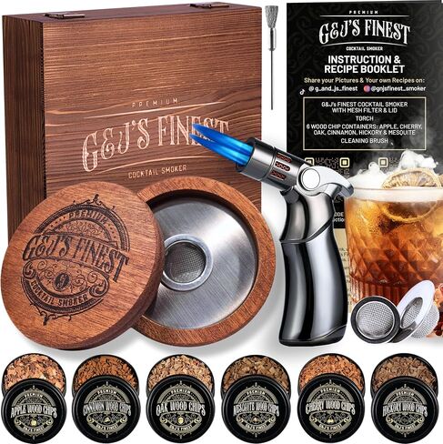 Whiskey Smoker Kit | Cocktail Smoker Kit| Bourbon Smoker Kit| Old Fashioned Smoker Kit with Quad Flame Torch, 6 Wood Chips & Wooden Box for Smoking Drinks| Whiskey Gift for Men (No Butane Incl.) in Saudi Arabia