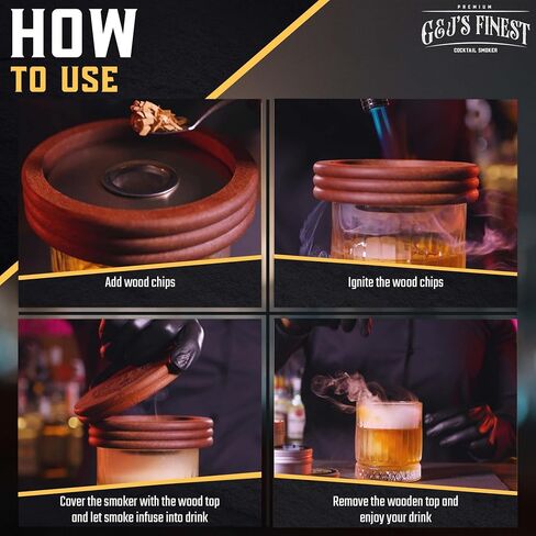 Whiskey Smoker Kit | Cocktail Smoker Kit| Bourbon Smoker Kit| Old Fashioned Smoker Kit with Quad Flame Torch, 6 Wood Chips & Wooden Box for Smoking Drinks| Whiskey Gift for Men (No Butane Incl.) in Saudi Arabia