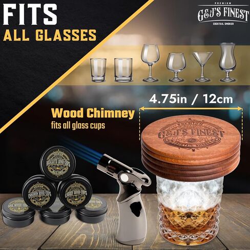 Whiskey Smoker Kit | Cocktail Smoker Kit| Bourbon Smoker Kit| Old Fashioned Smoker Kit with Quad Flame Torch, 6 Wood Chips & Wooden Box for Smoking Drinks| Whiskey Gift for Men (No Butane Incl.) in Saudi Arabia