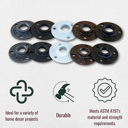 1/2" FLANGE: Industrial Threaded Black Iron Pipe Fittings; Natural - raw metal fittings without surface coat; for Decorative DIY Shelving, Rustic Furniture, Modern Farmhouse Decor (12 Pack) in Kuwait