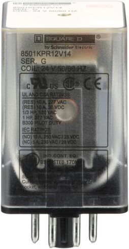 Schneider Electric Square D Pluge In Relay ، Type KP ، Tubular ، 1 HP عند 277 VAC ، 10A مقاومة عند 120 VAC ، 8 دبوس ، DPDT ، 2 NO ، 2 NC ، 24 VAC لفائف in Saudi Arabia