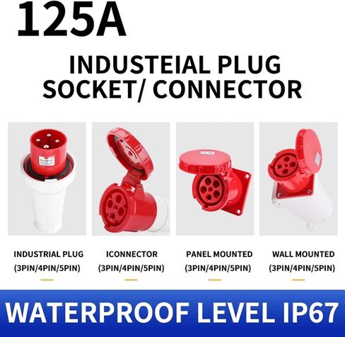 1pcs Waterproof Industrial Plug3/4/5 Pin dustproof Socket IP67 Male and Female 125A Mounted Industrial Socket 380V 415V(Color:4P125A Coupler) in Saudi Arabia