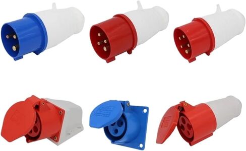1pcs IP44 3 Pole 4 Pole 5 Pin Waterproof Dustproof Industrial Plug Male ＆ Female 32A Wall Mounted Plug Panel Mounted Plug 220V 380V(Color:3P 32A plug) in Saudi Arabia