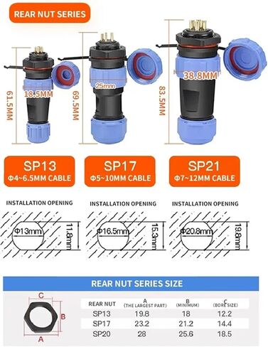 SP/13/16/17/20/21 SD13 Docking Aviation Plug and Socket Connector 2/3/4/5/6/7/9/12 PIN Male Female Waterproof, Dustproof IP68(Color:Sp13,Size:5 Sets(Male Female)_2P) in Saudi Arabia