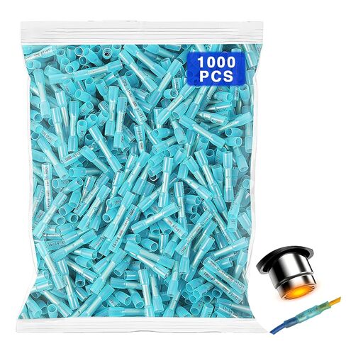 1000pcs موصلات بعقب الحرارة الأزرق من 16-14 AWG مقاوم للماء موصلات الأسلاك الأساسية النحاسية الأرجواني ، ومحطات لصق معزولة للكابل والقوارب والسيارات والأسلاك المنزلية (16-14 AWG) in Kuwait
