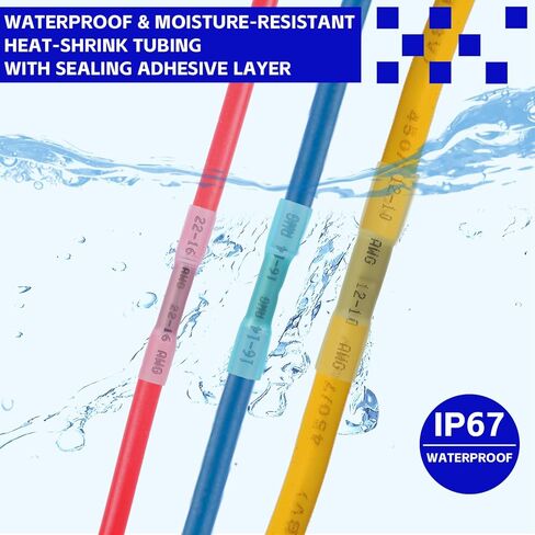 1000pcs موصلات بعقب الحرارة الأزرق من 16-14 AWG مقاوم للماء موصلات الأسلاك الأساسية النحاسية الأرجواني ، ومحطات لصق معزولة للكابل والقوارب والسيارات والأسلاك المنزلية (16-14 AWG) in Kuwait