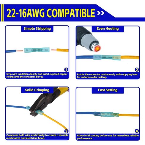 1000pcs موصلات بعقب الحرارة الأزرق من 16-14 AWG مقاوم للماء موصلات الأسلاك الأساسية النحاسية الأرجواني ، ومحطات لصق معزولة للكابل والقوارب والسيارات والأسلاك المنزلية (16-14 AWG) in Kuwait