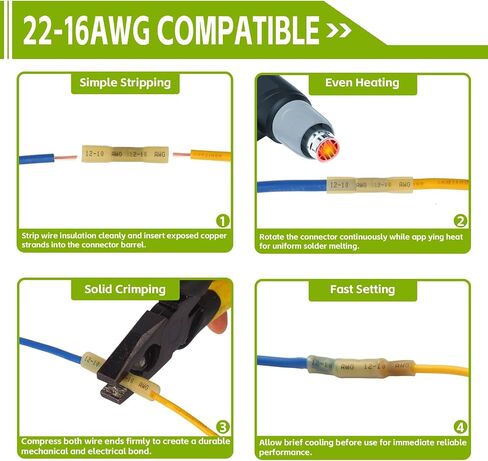 1000pcs موصلات بعقب الحرارة الأزرق من 16-14 AWG مقاوم للماء موصلات الأسلاك الأساسية النحاسية الأرجواني ، ومحطات لصق معزولة للكابل والقوارب والسيارات والأسلاك المنزلية (16-14 AWG) in Saudi Arabia