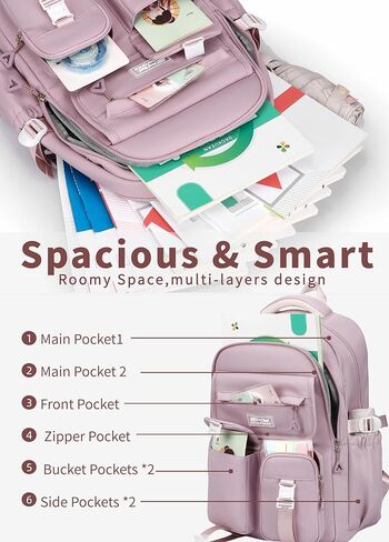 حقيبة ظهر Basicpower School for Girls: Preppy Bookbag Fit 15.6 بوصة كمبيوتر محمول- حزمة نهارية مقاومة للماء للسفر والحرم الجامعي- العودة إلى هدايا المدارس لمدة 7-16 مراهقين وأطفال in Kuwait