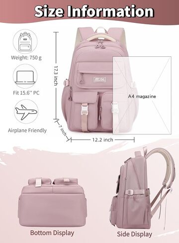 حقيبة ظهر Basicpower School for Girls: Preppy Bookbag Fit 15.6 بوصة كمبيوتر محمول- حزمة نهارية مقاومة للماء للسفر والحرم الجامعي- العودة إلى هدايا المدارس لمدة 7-16 مراهقين وأطفال in Kuwait