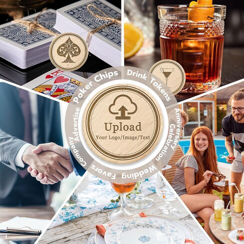 30-100Pcs Custom Wooden Drink Tokens, 40mm Round Wood Chips, Double-Sided Engraved with Your Text or Logo Drink Chips for Bars, Weddings, Parties, and Events in Saudi Arabia