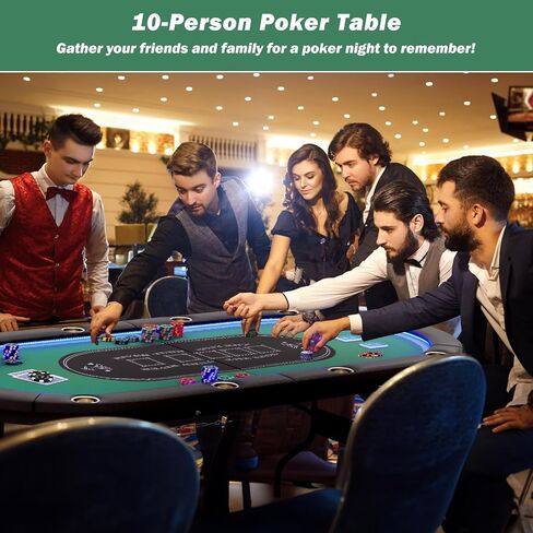 طاولة البوكر Goplus 84 "قابلة للطي مع مصابيح LED ، 10 لاعبين طاولة ألعاب البطاقات مع Casino Grade Felder ، حامل كأس الصلب ، القضبان المبطنة ، لتكساس Hold'em ، Blackjack ، لا يوجد تجميع مطلوب (الأزرق) in Saudi Arabia