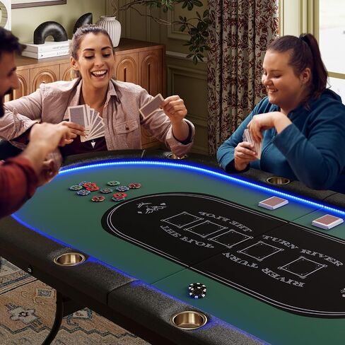 طاولة البوكر Goplus 84 "قابلة للطي مع مصابيح LED ، 10 لاعبين طاولة ألعاب البطاقات مع Casino Grade Felder ، حامل كأس الصلب ، القضبان المبطنة ، لتكساس Hold'em ، Blackjack ، لا يوجد تجميع مطلوب (الأزرق) in Saudi Arabia
