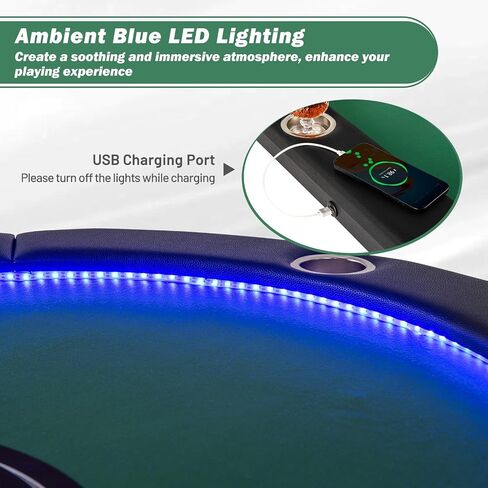 طاولة البوكر Goplus 84 "قابلة للطي مع مصابيح LED ، 10 لاعبين طاولة ألعاب البطاقات مع Casino Grade Felder ، حامل كأس الصلب ، القضبان المبطنة ، لتكساس Hold'em ، Blackjack ، لا يوجد تجميع مطلوب (الأزرق) in Saudi Arabia