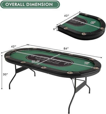 طاولة البوكر Goplus 84 "قابلة للطي مع مصابيح LED ، 10 لاعبين طاولة ألعاب البطاقات مع Casino Grade Felder ، حامل كأس الصلب ، القضبان المبطنة ، لتكساس Hold'em ، Blackjack ، لا يوجد تجميع مطلوب (الأزرق) in Saudi Arabia
