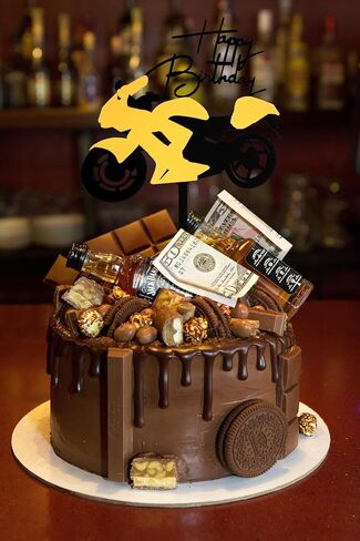 Cars Cake Topper Happy Birthday Cake Decorations for Men Kids Boys Racing Car Themed Party Supplies (Gold and Black) in Saudi Arabia