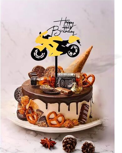 Cars Cake Topper Happy Birthday Cake Decorations for Men Kids Boys Racing Car Themed Party Supplies (Gold and Black) in Saudi Arabia