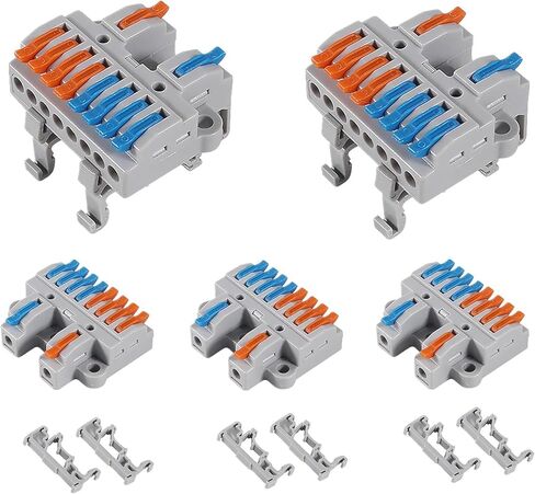 5pcs Din Rail Terminal Kit ، 2 من كل 8 موصل سلك رافعة مدمجة عالمية للأسلاك الكهربائية ، كتل طرفية دائرة أرضية قابلة للفصل للدائرة المضمنة 28-12 AWG in Saudi Arabia