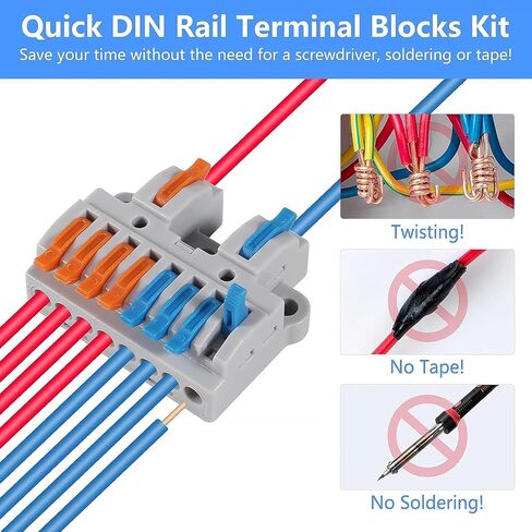 5PCS DIN Rail Terminal Blocks Kit, 2 in 8 Out Universal Compact Lever Wire Connector for Electrical Wires, Detachable Ground Circuit Terminal Blocks for Circuit Inline 28-12 AWG in Kuwait