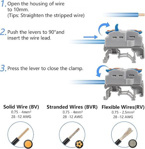 5PCS DIN Rail Terminal Blocks Kit, 2 in 8 Out Universal Compact Lever Wire Connector for Electrical Wires, Detachable Ground Circuit Terminal Blocks for Circuit Inline 28-12 AWG in Kuwait