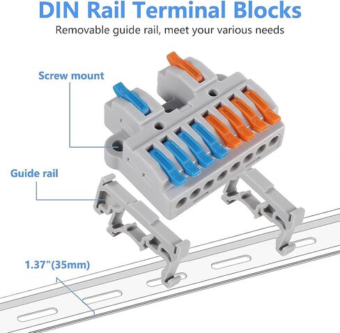 5pcs Din Rail Terminal Kit ، 2 من كل 8 موصل سلك رافعة مدمجة عالمية للأسلاك الكهربائية ، كتل طرفية دائرة أرضية قابلة للفصل للدائرة المضمنة 28-12 AWG in Saudi Arabia