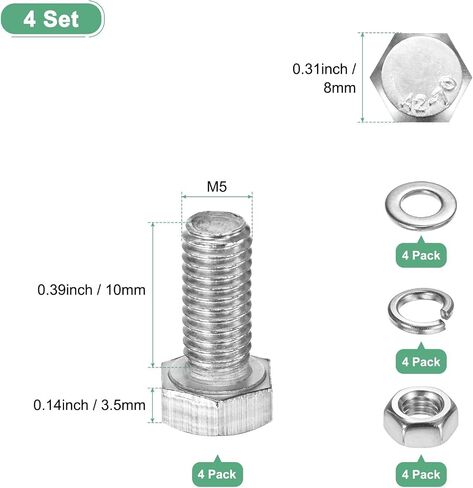 10-Pack Hex Head Screw Bolt with Nuts Flat & Lock Washers M5x80mm Stainless Steel Bolts and Nuts Kit Fully Threaded Metric Bolt Assortment for Equipment/Machinery in Saudi Arabia
