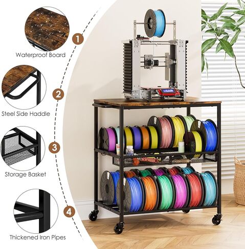 3D Printer Table with Filament Storage Rack - 3D Printer Stand with Wheels Heavy Duty, 3D Printer Cart Desk Filaments Organzied for Workshop Studio Office in Saudi Arabia