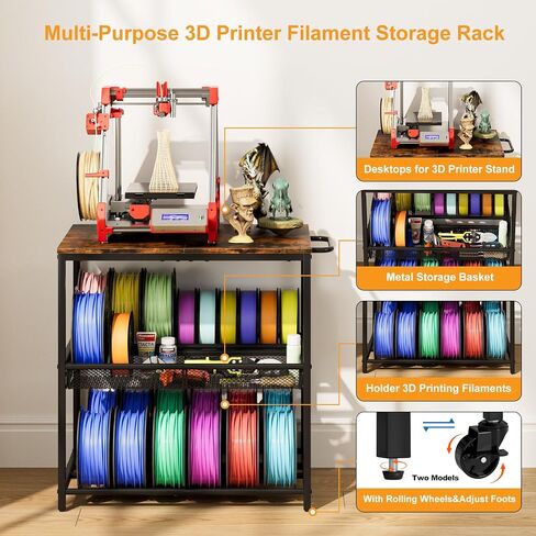 3D Printer Table with Filament Storage Rack - 3D Printer Stand with Wheels Heavy Duty, 3D Printer Cart Desk Filaments Organzied for Workshop Studio Office in Saudi Arabia