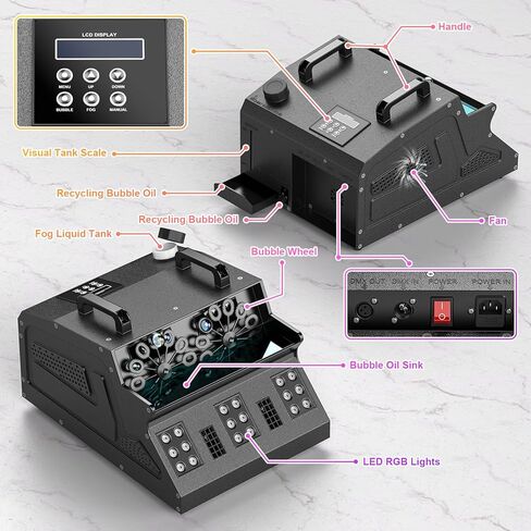 آلة الضباب 2000W ، 3 في 1 آلة فقاعة الضباب مع 2 من المعجبين بالفقاعات ، 7 CH RGB 18 LED أضواء الدخان كلها في آلة واحدة ، آلة الضباب للحفلات ، حفل زفاف ، مهرجان ، عيد ميلاد in Kuwait