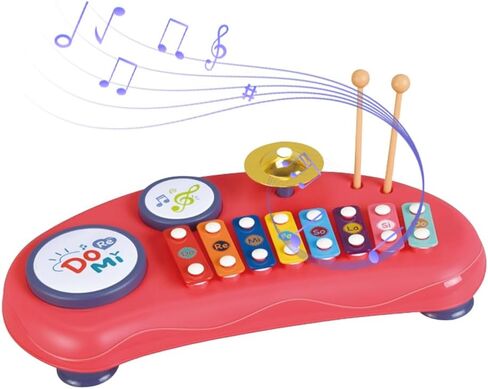 HXBER 2 in 1 Xylophone Drum Set Music Instruments Birthday Gifts Multifunctional Clapping Drum Colorful 8 Tone Xylophone 2 Drums 1 Cymbal 8 Keystrokes Percussion Instrument in Saudi Arabia