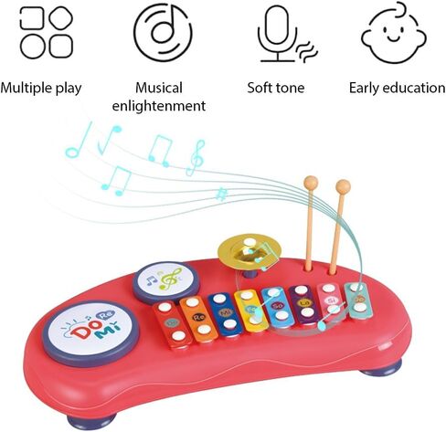HXBER 2 in 1 Xylophone Drum Set Music Instruments Birthday Gifts Multifunctional Clapping Drum Colorful 8 Tone Xylophone 2 Drums 1 Cymbal 8 Keystrokes Percussion Instrument in Saudi Arabia