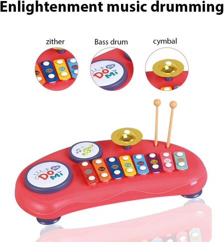 HXBER 2 in 1 Xylophone Drum Set Music Instruments Birthday Gifts Multifunctional Clapping Drum Colorful 8 Tone Xylophone 2 Drums 1 Cymbal 8 Keystrokes Percussion Instrument in Saudi Arabia