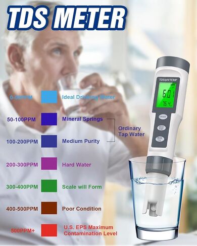 pH Meter, TDS/pH/Temperature 3-in-1 pH Meter for Water, 0-14 pH Measurement Range Digital pH Meter, 0.01 High Precision Water Quality Digital pH Tester with ATC, pH TDS Test Meter for Drinking Water in Saudi Arabia
