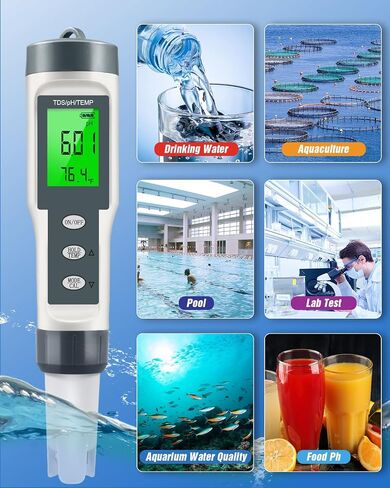 pH Meter, TDS/pH/Temperature 3-in-1 pH Meter for Water, 0-14 pH Measurement Range Digital pH Meter, 0.01 High Precision Water Quality Digital pH Tester with ATC, pH TDS Test Meter for Drinking Water in Saudi Arabia
