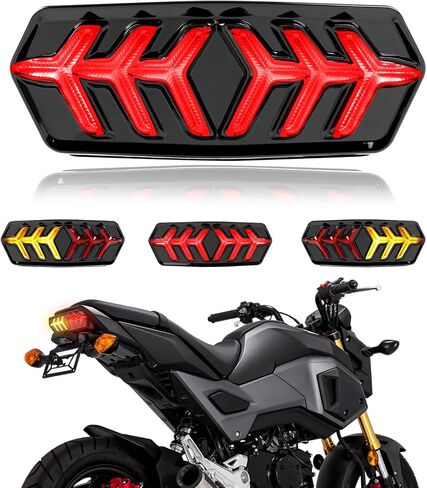 DREAMIZER LED Brake Tail Light with Turn Signals Sequential Motorcyle Taillight Compatible with Honda Grom MSX125 CBR650 CB650F CTX700N - Red Lens in Kuwait