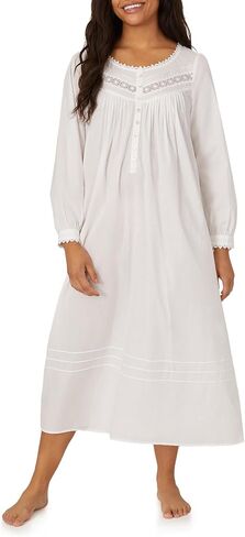 Eileen West Queen Anne's Lace Cotton Heirloom Dream Long Sleeve Nightgown with Pockets, Lace Trimmed Cuffs, 50-Inch Length in Saudi Arabia