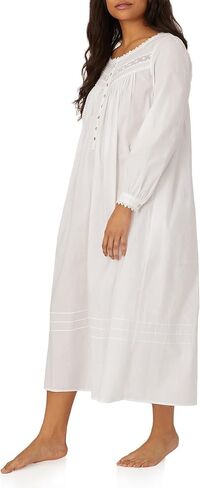 Eileen West Queen Anne's Lace Cotton Heirloom Dream Long Sleeve Nightgown with Pockets, Lace Trimmed Cuffs, 50-Inch Length in Saudi Arabia