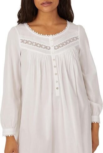 Eileen West Queen Anne's Lace Cotton Heirloom Dream Long Sleeve Nightgown with Pockets, Lace Trimmed Cuffs, 50-Inch Length in Saudi Arabia