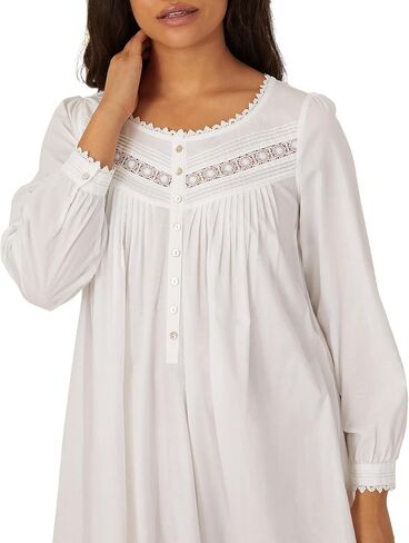 Eileen West Queen Anne's Lace Cotton Heirloom Dream Long Sleeve Nightgown with Pockets, Lace Trimmed Cuffs, 50-Inch Length in Saudi Arabia