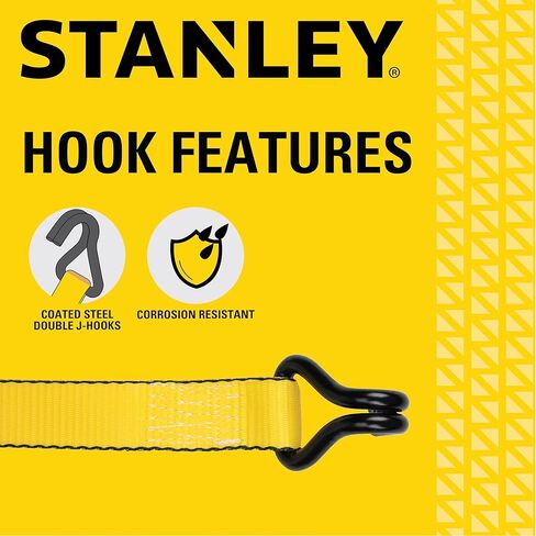 STANLEY S50002 Black/Yellow 1.5" x 16' Heavy-Duty Ratchet Straps (5,000 lb Break Strength), 2 Pack in Saudi Arabia