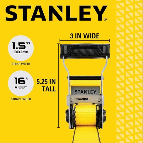 STANLEY S50002 Black/Yellow 1.5" x 16' Heavy-Duty Ratchet Straps (5,000 lb Break Strength), 2 Pack in Saudi Arabia