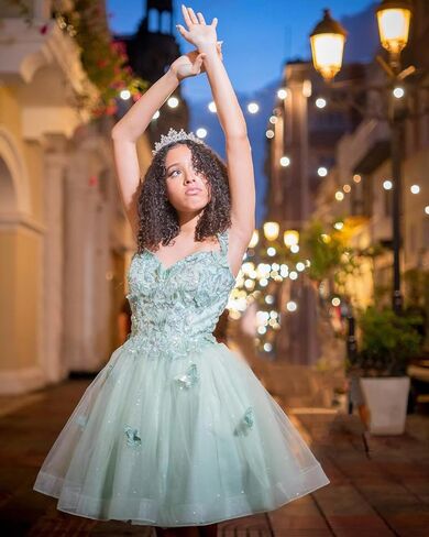 youjiayii 3d الفراشة القصيرة للوطن للوطن للشباب قبالة فساتين داما الكتف لثوب quinceanera بريق ترتر حفلة موسيقية in Saudi Arabia