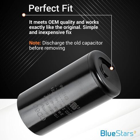 [2025 Upgraded] BlueStars 161-193 uF MFD 110-125 VAC ±20% 50/60 Hz CD60 Round Motor Start Capacitor Replacement Part - Fit Single Phase AC Pool Pump or Well Pump - Lifetime Up to 30.000 Hours in Saudi Arabia