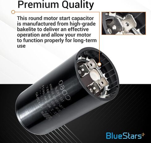[2025 Upgraded] BlueStars 161-193 uF MFD 110-125 VAC ±20% 50/60 Hz CD60 Round Motor Start Capacitor Replacement Part - Fit Single Phase AC Pool Pump or Well Pump - Lifetime Up to 30.000 Hours in Saudi Arabia