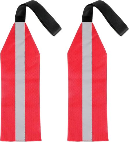 2 PCS Tow Flag, Red Warning Flags with Webbing, Travel Safety Tow Flag, High Visibility Trailer Warn Flags, with Bungee Cord and Double Sided Reflective Strip, 14.6×5.15in in Saudi Arabia