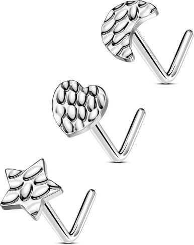 OUFER 6PCS 20G Nose Rings Studs, Star&Heart L-Shaped Nose Piercing Jewelry, Nose Rings Hoops for Women, 316L Surgical Steel Glitter Nostril Piercing Jewelry in Saudi Arabia