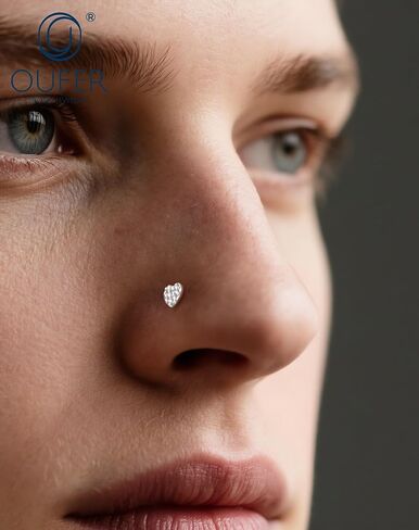 OUFER 6PCS 20G Nose Rings Studs, Star&Heart L-Shaped Nose Piercing Jewelry, Nose Rings Hoops for Women, 316L Surgical Steel Glitter Nostril Piercing Jewelry in Saudi Arabia