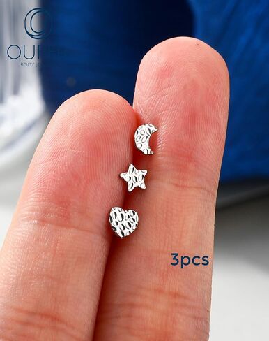 OUFER 6PCS 20G Nose Rings Studs, Star&Heart L-Shaped Nose Piercing Jewelry, Nose Rings Hoops for Women, 316L Surgical Steel Glitter Nostril Piercing Jewelry in Saudi Arabia