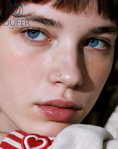 OUFER 6PCS 20G Nose Rings Studs, Star&Heart L-Shaped Nose Piercing Jewelry, Nose Rings Hoops for Women, 316L Surgical Steel Glitter Nostril Piercing Jewelry in Saudi Arabia